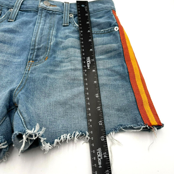 MADEWELL Women's 24 XS The Perfect Jean Short Bowman Wash Orange Stripe Raw Hem - Picture 11 of 12